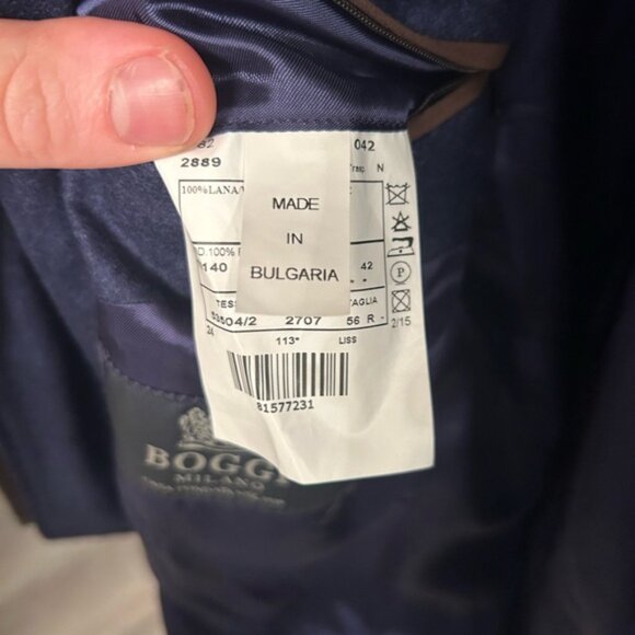 Boggi Blue Modern Fit Two-Button Blazer with Removable Trim - Picture 4 of 8